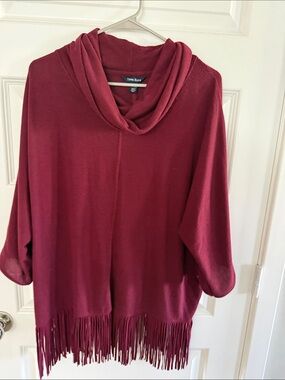 TERRA BLEUE XL Women's Wine Red Cowl Neck Fringe Sweater BURGANDY MAROON